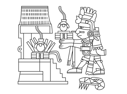 Xiuhtecuhtli The Aztec God Of Fire Day And Heat Coloring Page